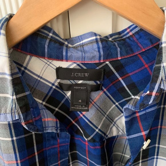 J Crew 100% Cotton Plaid Perfect Fit Shirt Sz 4 - Picture 2 of 3